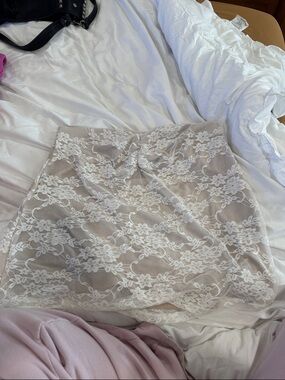 shein Cream Lace Overlay Mini Skirt